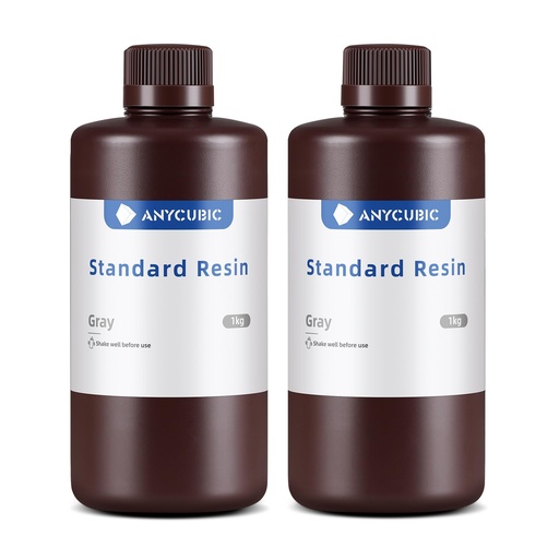 [RESI-00012931] ANYCUBIC - Resina de curado UV de 405 nm para impresión 3D SLA y LCD, alta precisión, rapidez de curado y excelente fluidez (color gris, 2 unidades de 35.27 oz cada una) 