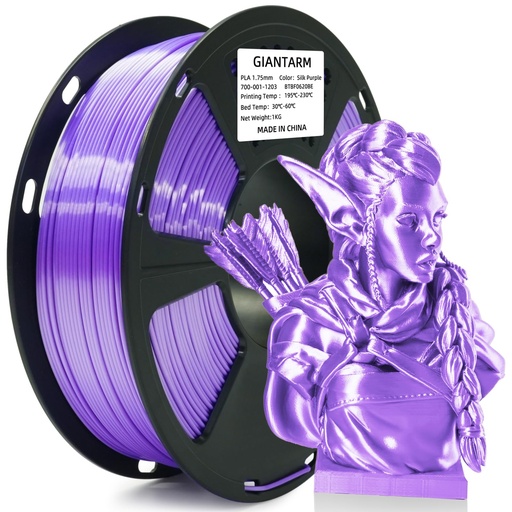 [FILA-00013215] GIANTARM Filamento PLA para impresora 3D de 2.2 lbs, filamento mejorado de dureza de 1.75mm, color seda morada brillante, con precisión dimensional de 0.03mm, embalaje al vacío, 1080 pies por rollo, para la mayoría de impresoras 3D FDM Morado 