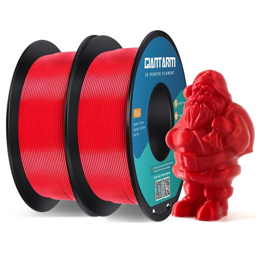 [FILA-00013216] GIANTARM - Filamento para impresora 3D, 2 piezas de filamento pla rojo, carrete de 1 kg (2.2 lbs), precisión dimensional de 1.75 mm +/- 0.03 mm, filamento para impresión 3D Rojo 