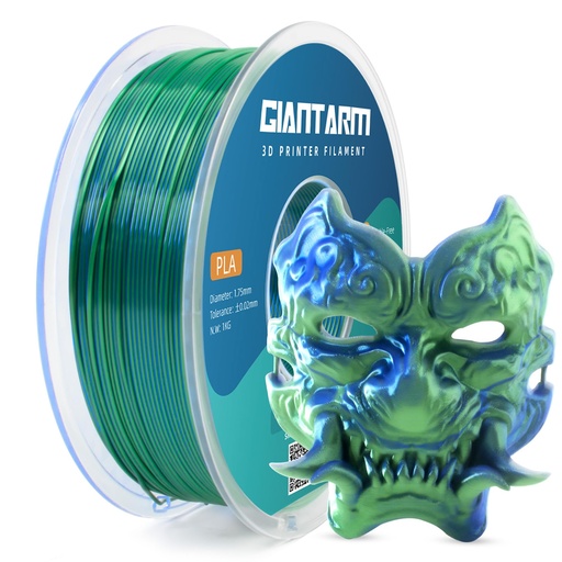 [PR-00040] GIANTARM Filamento PLA de doble color, filamento PLA de seda de 0.069 in +/-0.001 in, carrete de 2.2 libras, embalaje al vacío, filamentos de impresión 3D que se adaptan a la mayoría de impresoras FDM azul/verde 