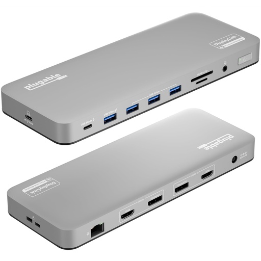 [EAL-00013236] Estación de acoplamiento Plugable USB C para portátil, monitor dual 4K 60Hz para Apple Mac M1/M2/M3/M4/M5, 2X HDMI o DisplayPort para MacBook, Dock de carga de 100W DisplayLink