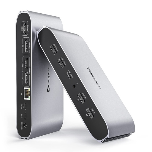 [EAL-00013234] Estación de acoplamiento de triple visualización Minisopuru Displaylink para MacBook M1/M2/M3/M4/Windows, estación de acoplamiento DisplayLink con 2 HDMI y 2 DisplayPort, carga de 100W, datos USB-C