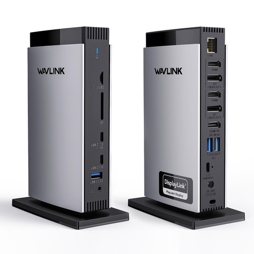 [EAL-00013238] WAVLINK DisplayLink - Estación de acoplamiento de 3 monitores con adaptador de corriente de 130WPD, base USB C para laptop M1/M2/M3/M4/Mac y Windows, Thunderbolt 4/3 