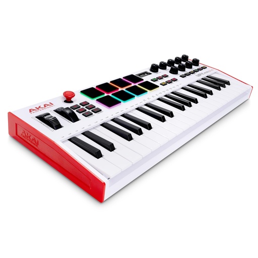 [ADIO-00012395] Akai Professional MPK Mini Plus - Controlador de teclado MIDI USB con 37 mini teclas, 8 almohadillas MPC, secuenciador, MIDI/CV/Gate I/O y paquete de sonido de instrumentos nativos, edición limitada blanca 