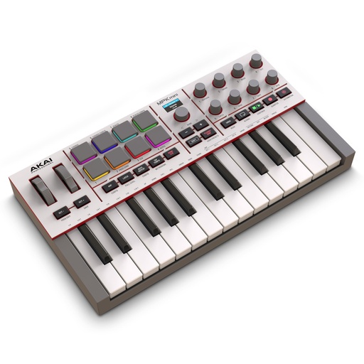 [ADIO-00012401] Akai Professional MPK Mini IV USB-C MIDI Controlador de teclado para principiantes y productores - Almohadillas de batería MPC, perillas de 360°, ruedas de tono y mod, software de lecciones y producción de música con más de 1000 sonidos, gris 