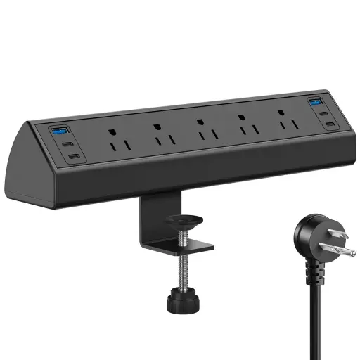 [RGT-00013247] Jgstkcity Regleta de alimentación con abrazadera de escritorio, estación de carga rápida de 45 W, 4 USB-C, 4 USB-A, protector de sobretensiones de montaje en escritorio, cable de extensión de 1875 W 