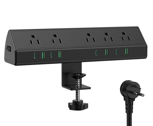 [RGT-00013247] Jgstkcity Regleta de alimentación con abrazadera de escritorio, estación de carga rápida de 45 W, 4 USB-C, 4 USB-A, protector de sobretensiones de montaje en escritorio, cable de extensión de 1875 W 