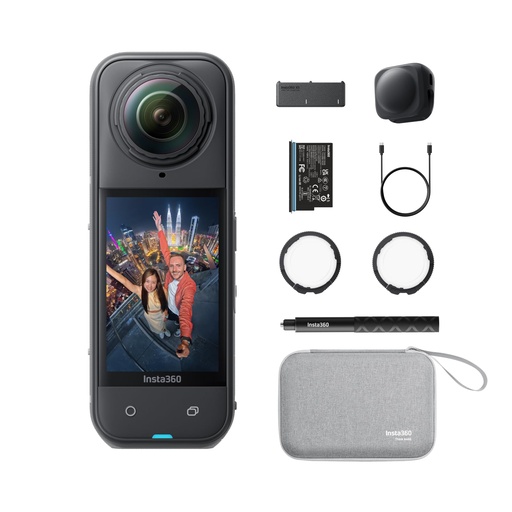 [PR-00053] Insta360 X5 Paquete Esencial - Cámara de acción 8K 360° impermeable, líder en poca luz, efecto de palo de selfie invisible, lente resistente y reemplazable, batería de 3 horas