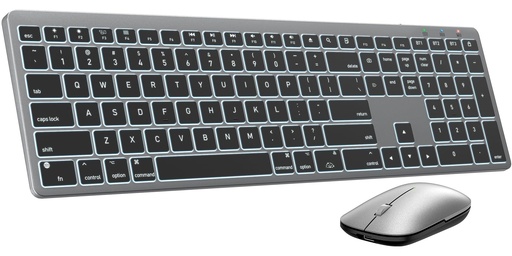 [PR-00090] SABLUTE Teclado y mouse Bluetooth para Mac: retroiluminación de 7 colores, multidispositivo, recargable, KMA1pro combo de teclado inalámbrico de tamaño completo con teclas silenciosas de interruptor 