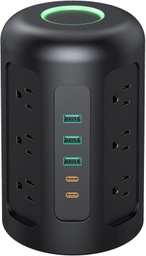 [RGT-00009089] Regleta en Torre/Extensión de Alimentacion - Protector de sobretensiones 1500J - 12 Tomas CA + 3 USB Tipo A + 2 USB Tipo C - (HOYOKI)