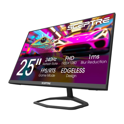 [PR-00145] Sceptre - Monitor para juegos de 24.5 pulgadas, 240Hz, 1ms, DisplayPort x2, HDMI x2, 100% sRGB, AMD FreeSync Premium, altavoces integrados, negro máquina, 2026 (serie E255B-FWD240)