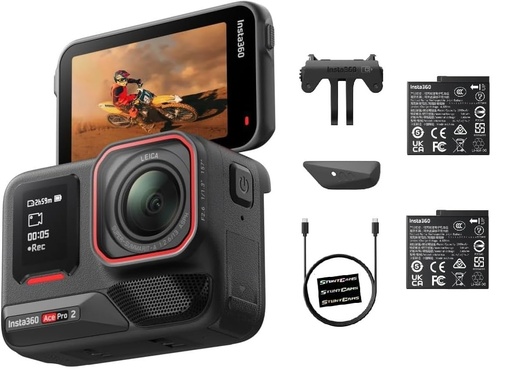 [PR-00150] Insta360 Ace Pro 2 - Lente de cámara de acción impermeable de 33 pies, sensor grande de 8K y doble edición de IA con reducción de ruido de 1/1.3 pulgadas, luz baja líder con batería adicional incluida