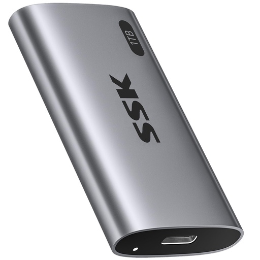 [PR-00153] SSK Disco Duro Externo SSD de 1TB, SSD Portátil de Hasta 550MB/s Unidades de Estado Sólido Rápidas, Unidad Externa USB 3.2 Gen2 para iPhone 15/Pro, Windows, Mac, Android con Luz LED, Trim, Smart