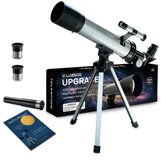[PR-00193] Telescopio para niños de 1.969 in, 100 aumentos, telescopio plateado para principiantes con trípode, 2 oculares, juego de alcance buscador, astronomía educativa STEM, regalo de Navidad para niños y niñas de 6 a 12 años 