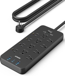[RGT-00010539] Anker - Regleta de protección contra sobretensiones (2100J), 12 salidas con 1 USB C y 2 puertos USB para iPhone 15/15 Plus/15 Pro/15 Pro Max, cable de extensión de 5 pies, enchufe plano, carga USB C