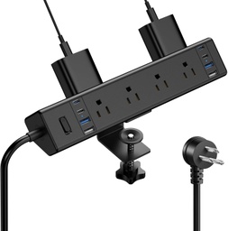 [RGT-00010543] Estación de carga rápida de 40 W, regleta de alimentación con abrazadera de escritorio 20 W USB C, 8 tomacorrientes, 8 puertos USB, 4 USB C y 4 USB A, muebles de oficina, mesita de noche, protector de