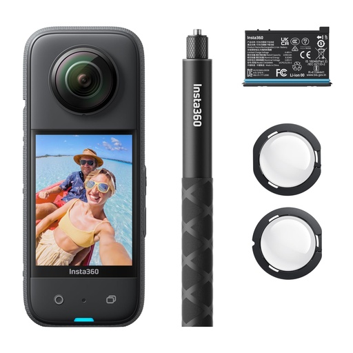 [PR-00230] Insta360 X3 Paquete Inicial - Cámara de acción impermeable de 360° con sensor de 1/2 pulgada, 5.7K 360°, fotos de 360° de 72MP, estabilización, pantalla táctil de 2.29", retroalimentación por