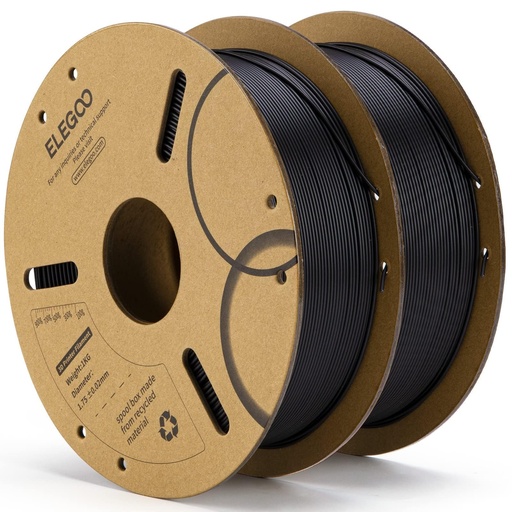[PR-00247] ELEGOO Filamento PLA 1.75mm Negro 2KG, Filamento para Impresora 3D con Precisión Dimensional +/- 0.02mm, Paquete de 2 Carretes de 1KG (2.2lbs) en Cartón, Filamento para Impresión 3D Compatible con la 