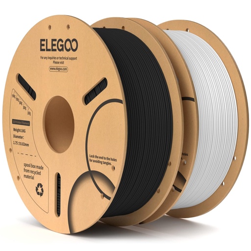 [PR-00252] ELEGOO Filamento PLA 1.75mm Negro & Blanco 2KG, Filamento para Impresora 3D con Precisión Dimensional +/- 0.02mm, Paquete de 2 Carretes de 1kg en Cartón (2.2lbs) Filamento para Impresión 3D Compatible 