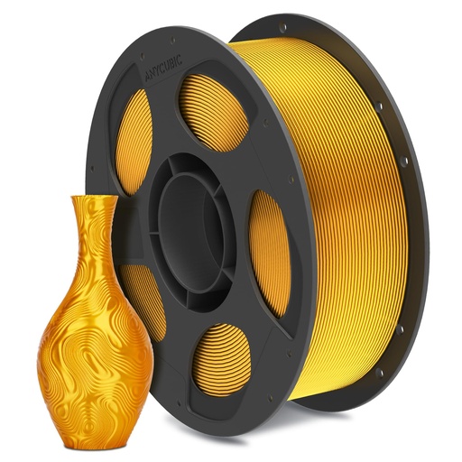 [PR-00257] ANYCUBIC Filamento sedoso para impresora 3D, sin obstrucciones y brillante, filamento PLA de 1,75 mm, precisión dimensional de +/- 0,02 mm, carrete reutilizable de 1 kg (2,2 libras), oro sedoso