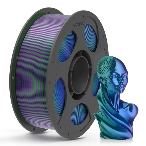 [PR-00258] ANYCUBIC Seda Tri Color Pla Filamento, 3-en-1 Coextrusión de Cromo Cambio de Color Filamento para Impresora 3D 1.75mm Precisión Dimensional +/- 0.02mm, Textura Seda, Carrete Reutilizable de 1KG (2.2 