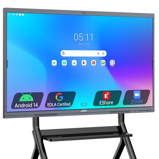 [PR-00265] JAV Pizarra blanca interactiva para aula, oficina, hogar, 4K UHD 8+128GB pantalla táctil Smartboard con sistema operativo Android con licencia EDLA integrado y ecosistema de aplicaciones abiertas, Wi-Fi y Bluetooth 