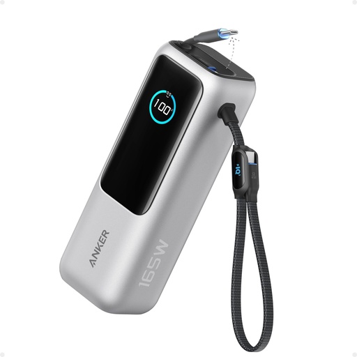 [PR-00316] Anker Banco de energía para laptop, cargador portátil de 25,000 mAh con puertos USB-C triples de 100 W, cables integrados y retráctiles, para iPhone serie 16/15, MacBook, Samsung