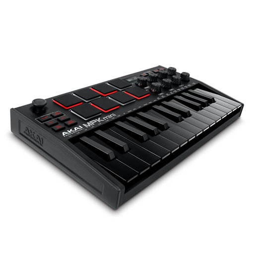 [ADIO-00005723] AKAI Professional MPK Mini MK3 - 25 Key USB MIDI Keyboard Controller With 8 Backlit Drum Pads, 8 Knobs and Music Production Software included (Black)