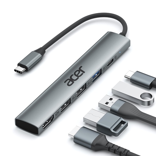 [HUB-00009317] Acer Hub USB C 5 en 1 con HDMI 4K, entrega de energía de 100 W, 3 puertos de datos USB
