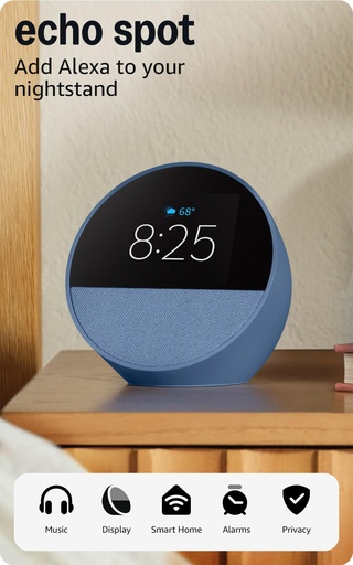[ALEX-00009040] Amazon Echo Spot (2024) Parlante/Despertador Inteligente Con Alexa - Azul Oceánico