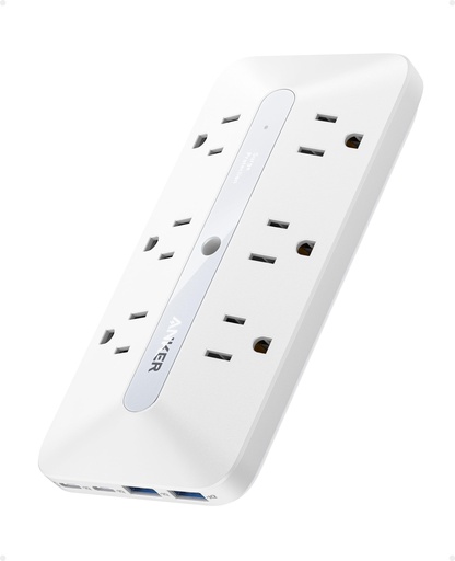[RGT-00012268] Anker Cargador de pared, protector de sobretensiones 300J, extensor de toma de corriente 10 en 1, 6 AC, 2 puertos USB A, 2 puertos USB C, tomas de corriente amplia y carga rápida de 20 W, estación de